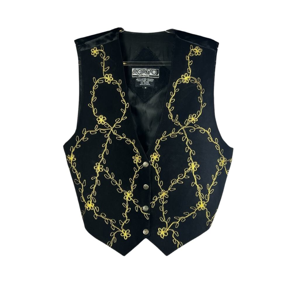 Vintage Y2K Agapo Embroidered Leather Vest Suede Folk Boho Medium - Picture 2 of 5